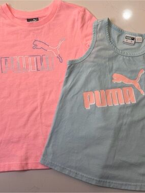 Puma Girls Shirts Bundle Size 4 4T Pink Tee Blue Tank Top Athletic